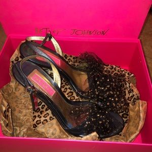 Betsey Johnson Gold Polka Dot Bow Heels